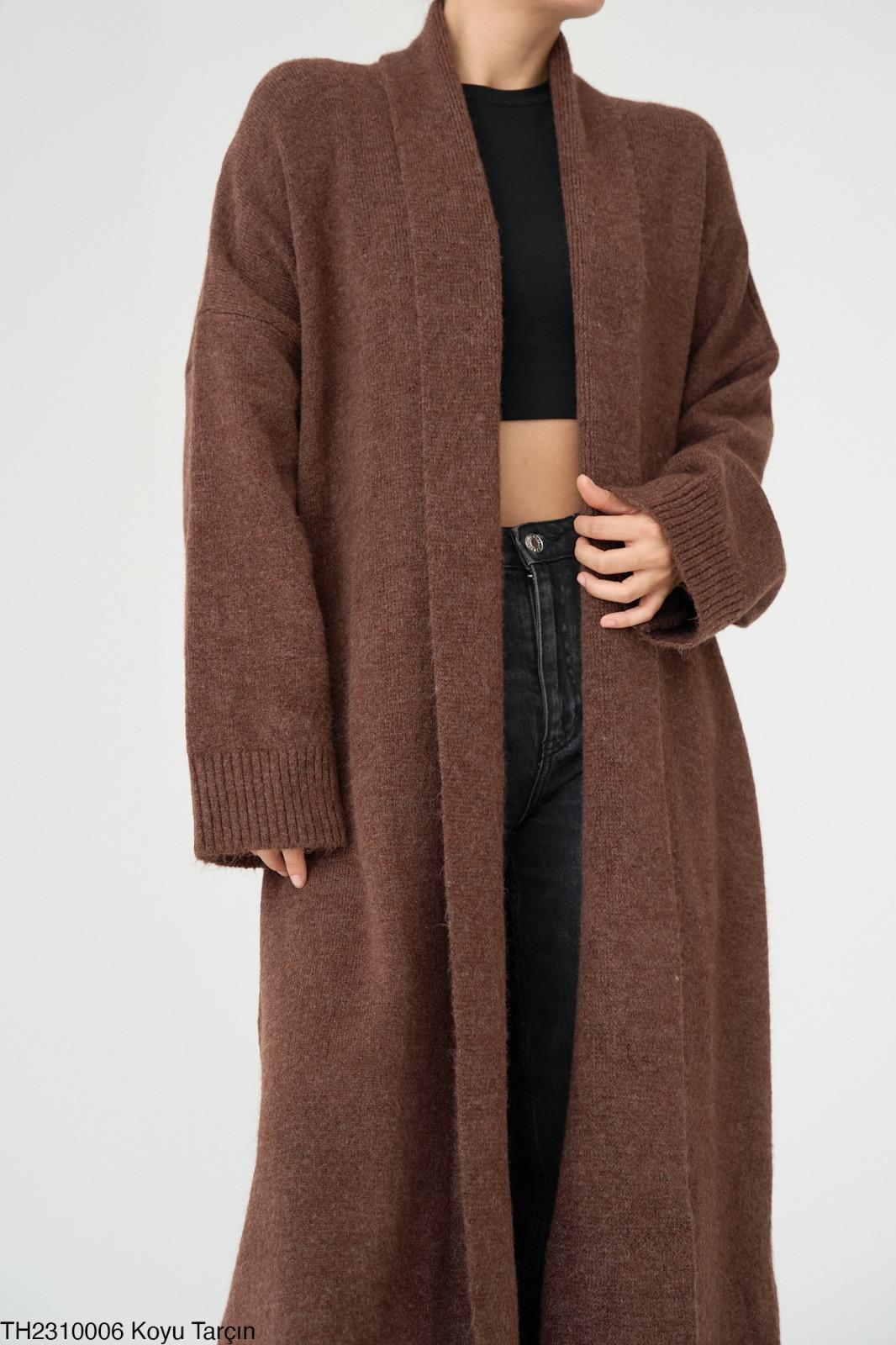 Soft Knit Longline Open Cardigan - Cinnamon Brown