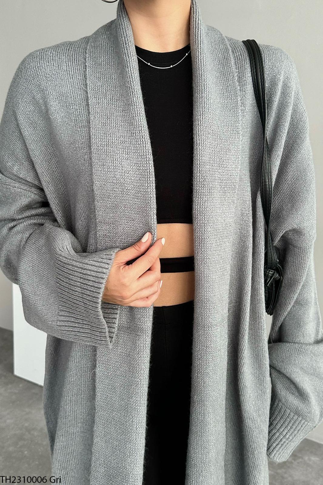 Soft Knit Longline Open Cardigan - Grey