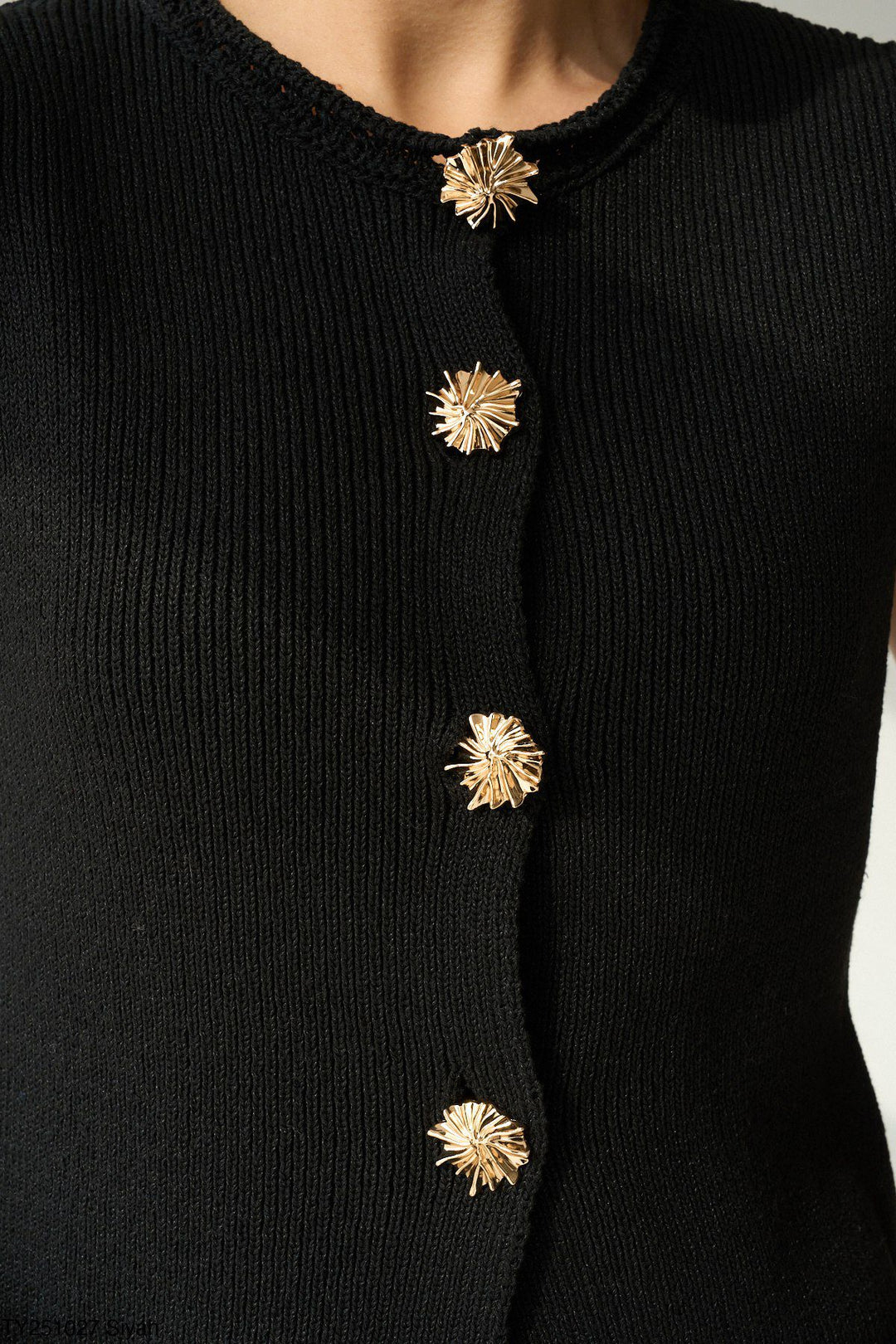 Sleeveless Gold-Button Knit Vest in Black