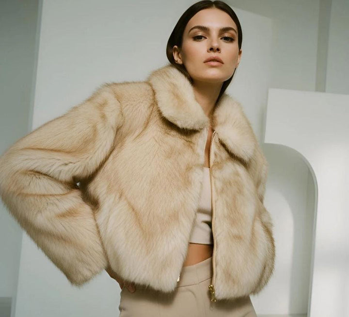 Luxury Faux Fur Gold Zip Coat