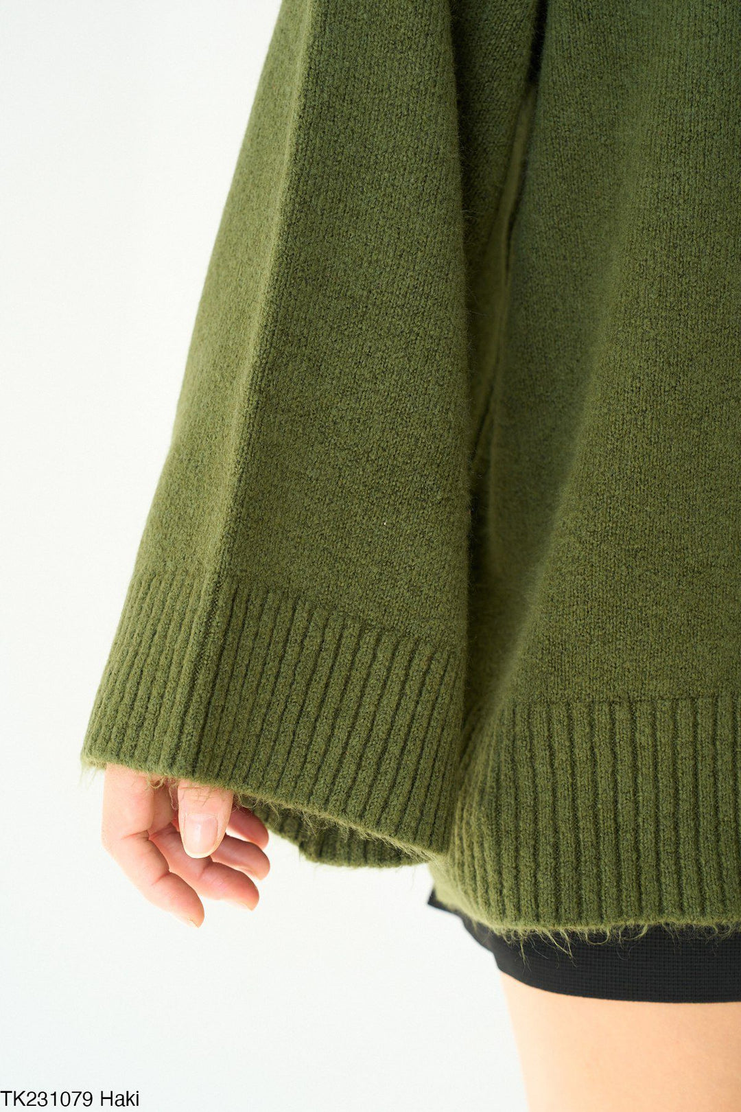 Oversized Soft Knit Mock-Neck Jumper – Khaki - jqwholesale.com