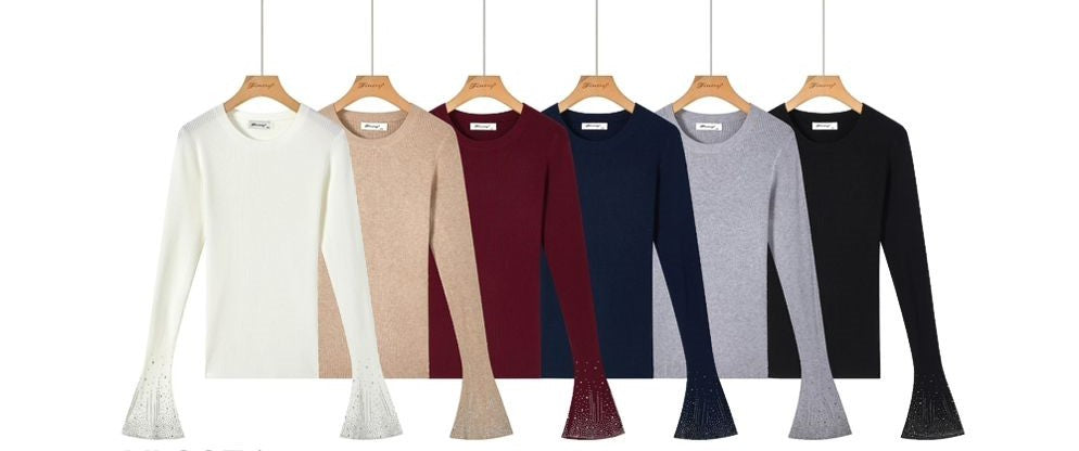 Diamante Flute Sleeve Fine Rib Knit (2p.pack)