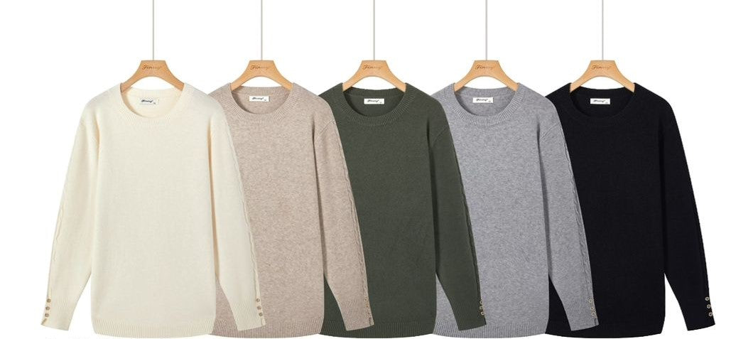 Crystal Gold Button Crew Neck Curved Hem Knit (2p.pack)