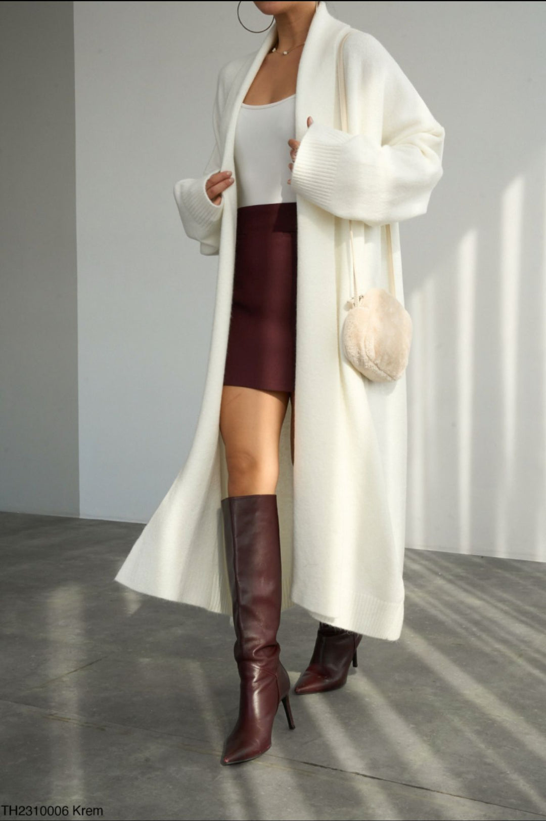 Soft Knit Longline Open Cardigan - Beige