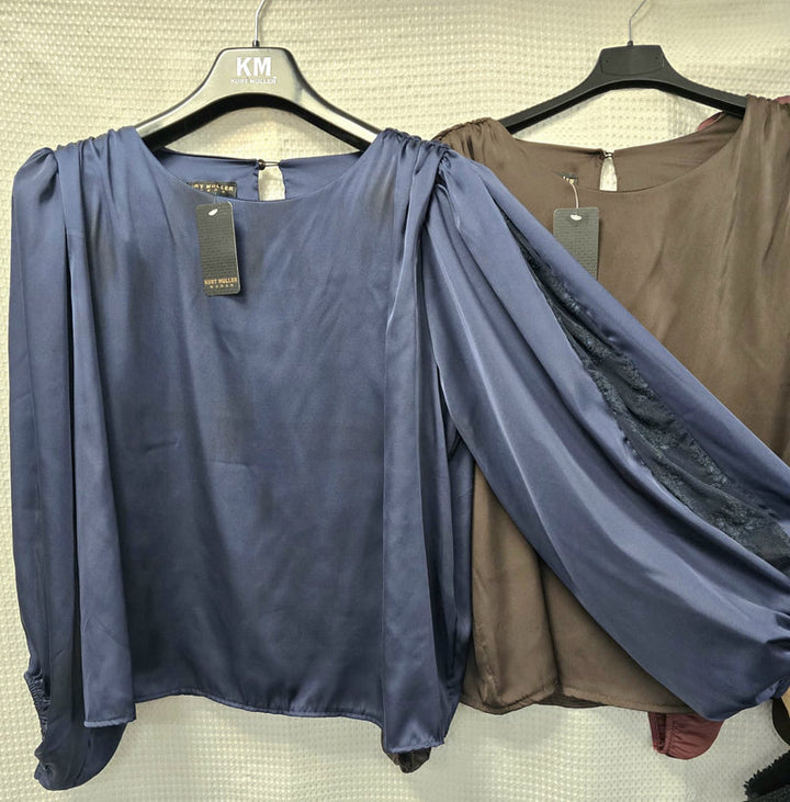Lace Sleeve Sateen Top