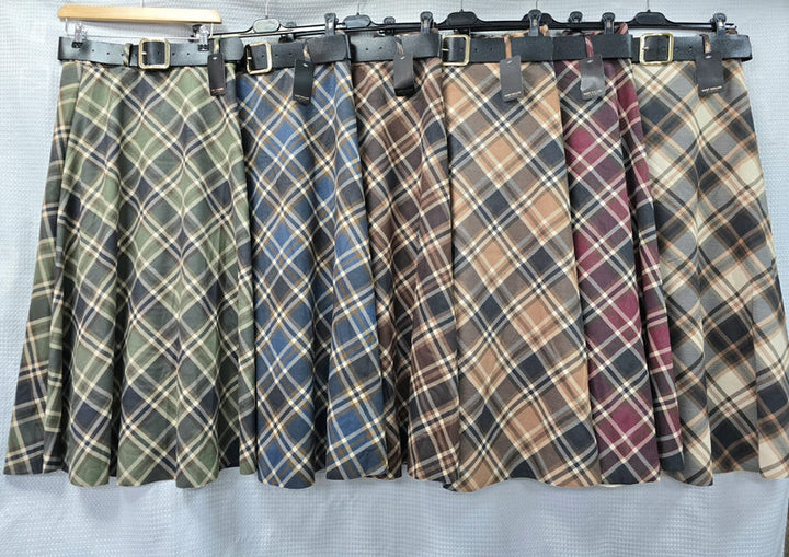 Coloured Check Suedette A-line Skirt