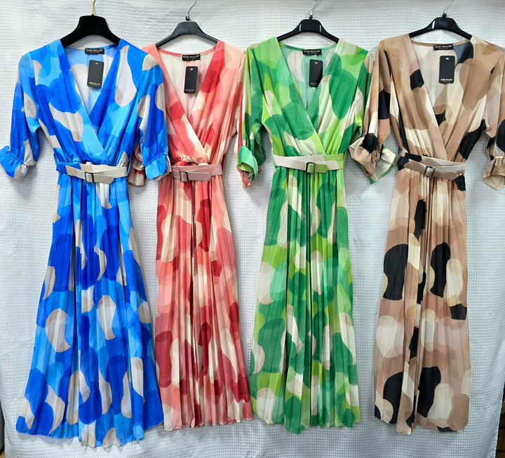 Lola V Neck Belted Pleated Maxi Dress (2p.pack)