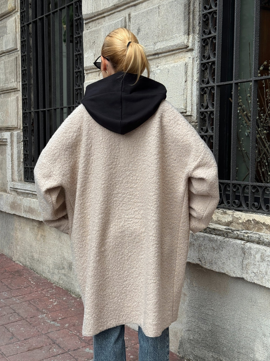 Oversized Hooded Teddy Coat with Pockets in Beige - jqwholesale.com