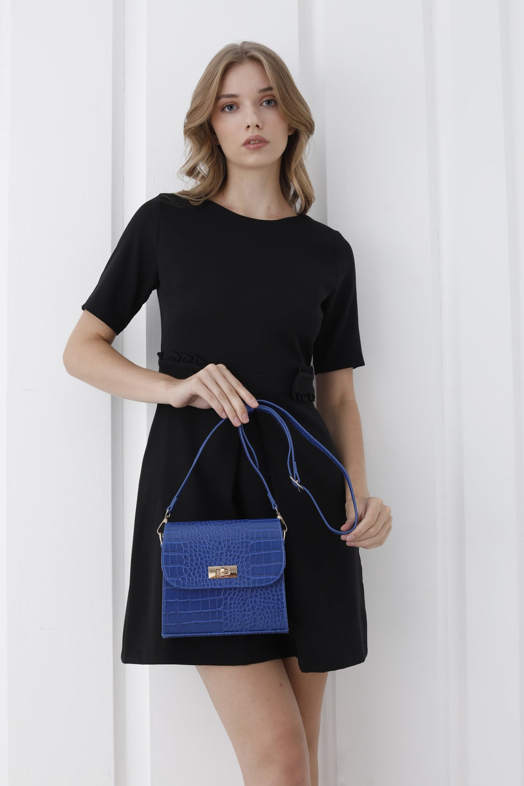 Croc Pu Leather Crossbody Bag - Blue
