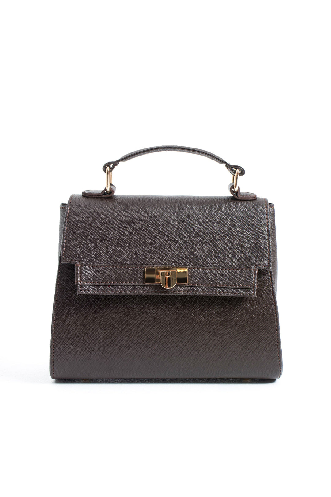 Pu Leather Top Handle Satchel Crossbody Bag - Brown