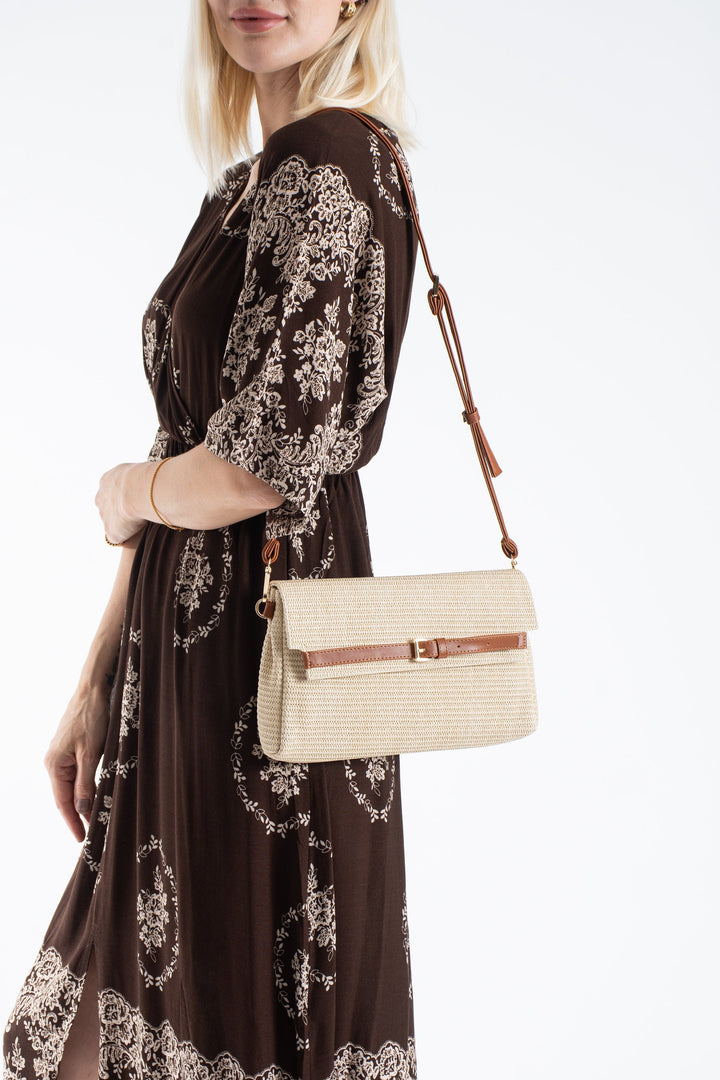 Woven Pu Leather Flap Closure Wristlet & Clutch&Crossbody  3-in-1 - Cream
