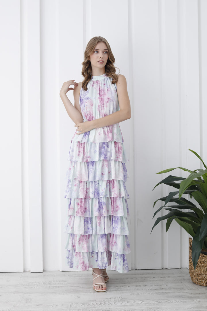 Womens Floral Tiered Maxi Dress