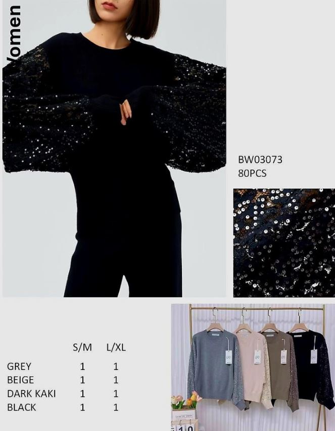 Sequin Batwing Sleeve Fine Knit (2p.pack) - jqwholesale.com