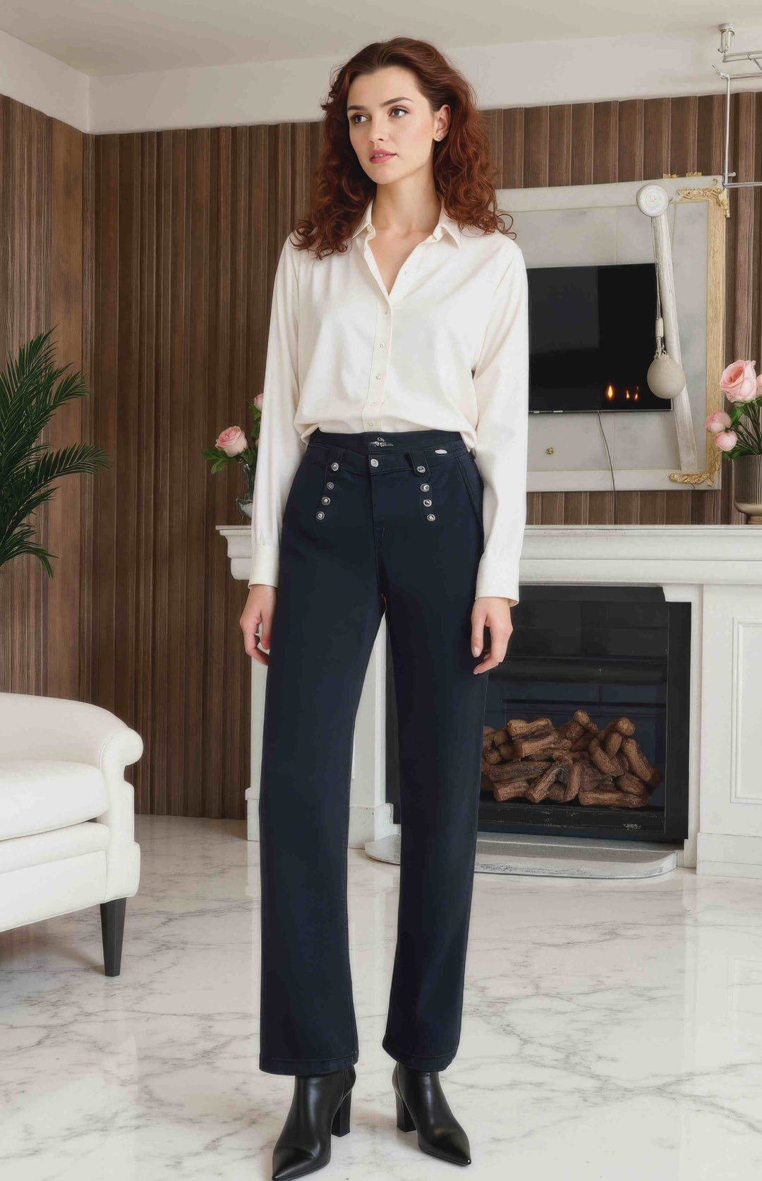 Voggo Black Wide Leg Jeans with Silver Buttons (5p.pack) - jqwholesale.com