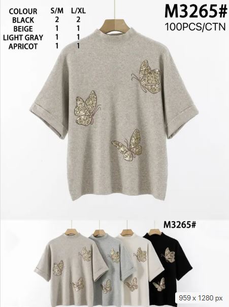 Gold Butterfly Sequined Knit (2p.pack) - jqwholesale.com
