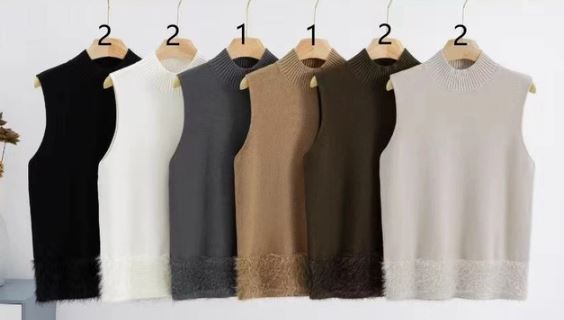 Ribbed Turtle Neck Sleeveless Knit Vest with Faux Fur Trim (2p.pack) - jqwholesale.com