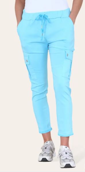 Plain Cargo Stud Pocket Bi-Stretch Magic Trousers - jqwholesale.com