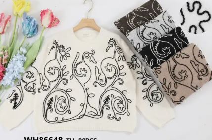 Contrast Stitch Embroidery Soft touch Knit Jumper - jqwholesale.com