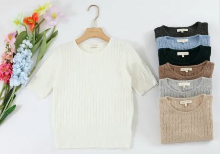 Wool Blend Cable Crew Neck Knit (5p.pack) - jqwholesale.com