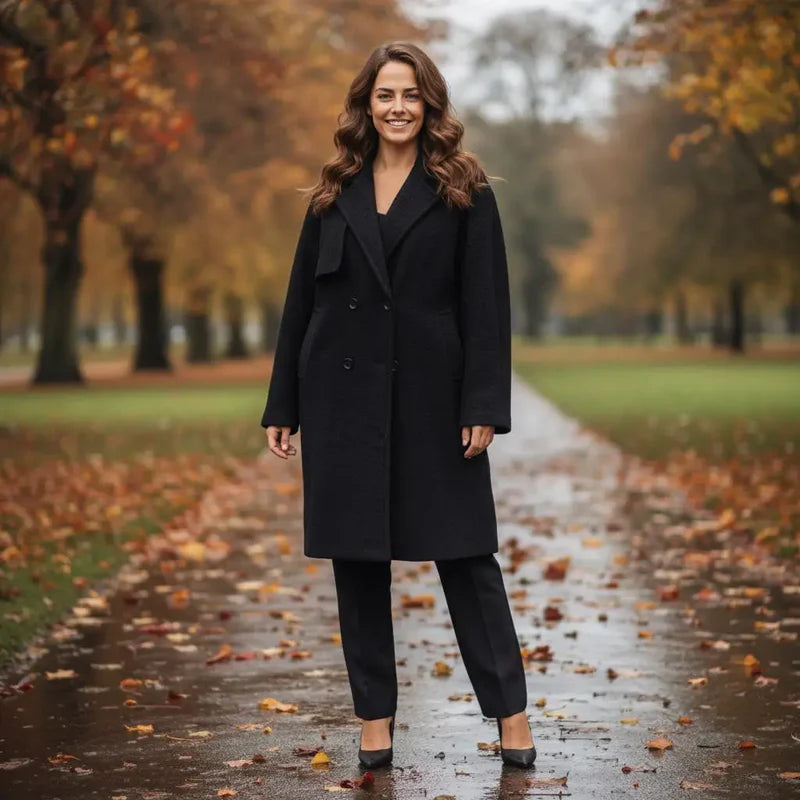 Soft Touch Lined Coat with Detachable Leopard Ruffle Brooch - jqwholesale.com