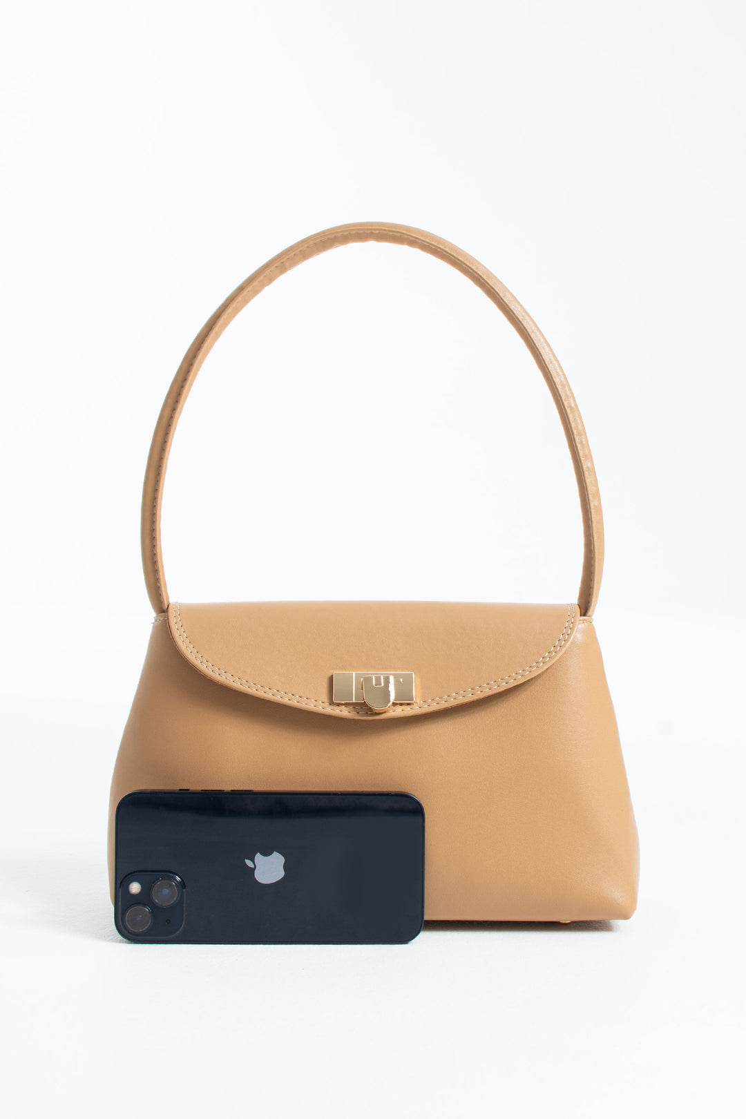 Pu Leather Flap Shoulder Bag - Nude