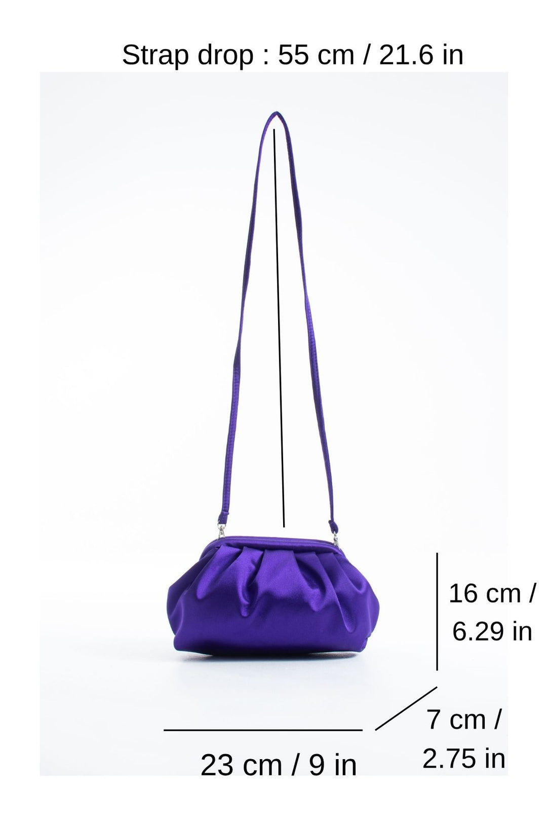 Satin Pouch Bag With Detachable Crossbody Strap - Purple