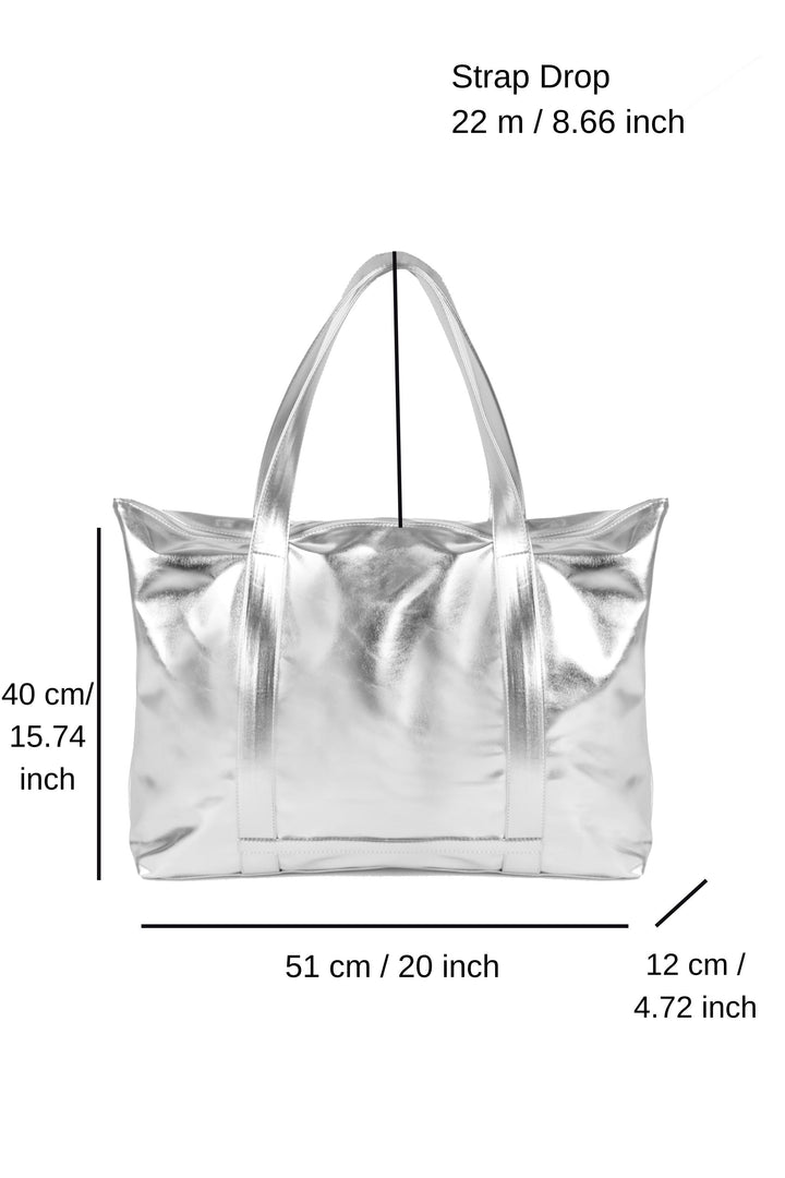 Metallic Finish Pu Leather Weekend Bag - Silver