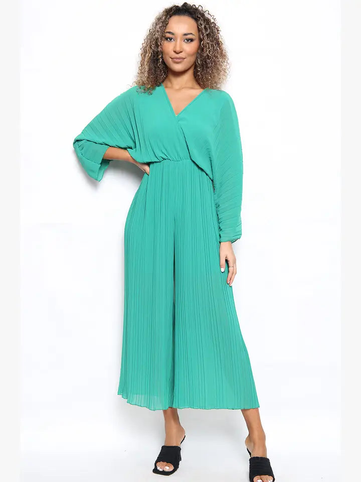 Crossover Pleated Wide Leg Jumpsuit - jqwholesale.com
