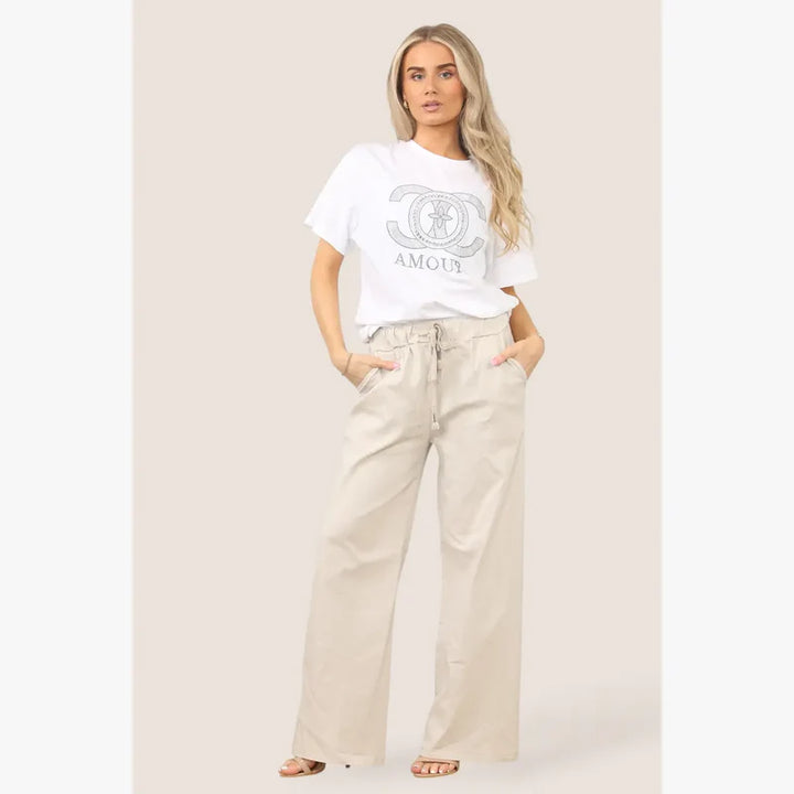 Plain Wide Leg Stretch Magic Trousers - jqwholesale.com
