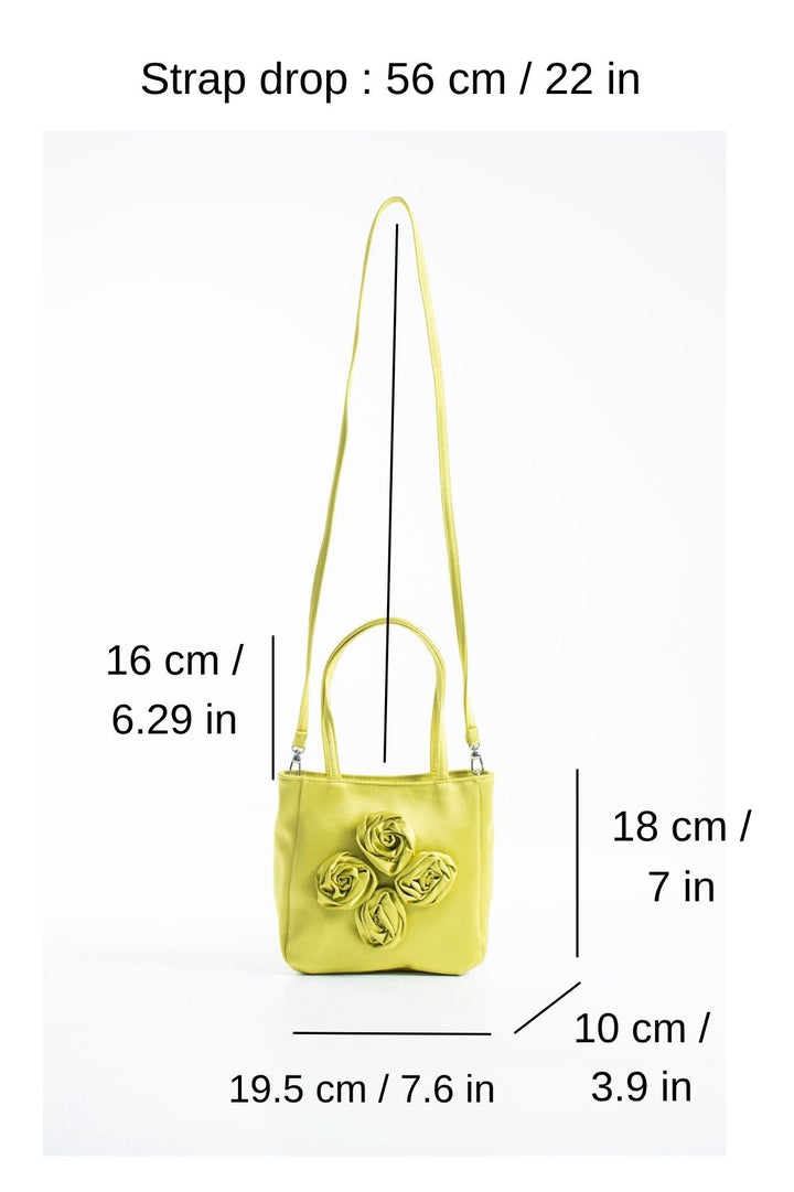 Floral Satin Handbag with Detachable Crossbody Strap - Lime