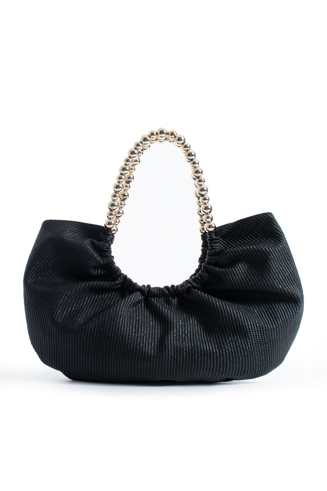 Woven PU Leather Slouchy Tote with Beaded Strap 2PCS Set - Black