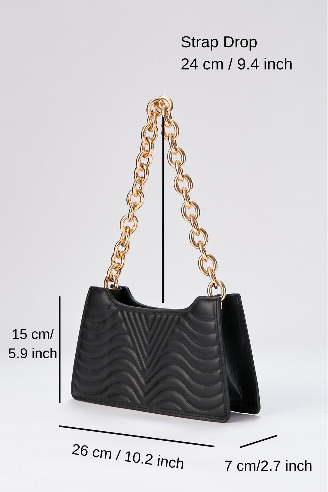 Embossed Pu Leather Chunky Chain Shoulder Bag - Black
