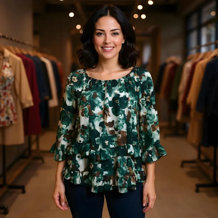 Marble Frill Hem Tier Blouse (6 Colours) - jqwholesale.com