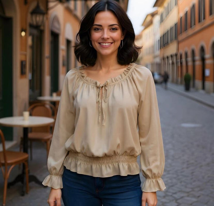 Plain Ruffle Bardot Blouse - jqwholesale.com