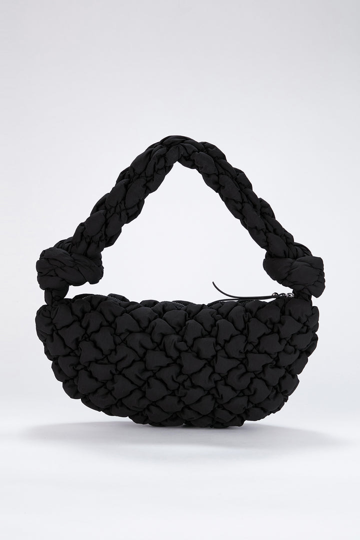 Puffy Quilted Lightweight Shoulder Bag - Black