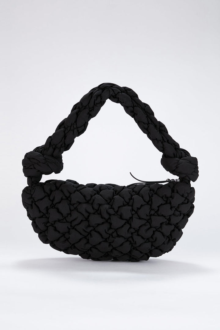 Puffy Quilted Lightweight Shoulder Bag - Black