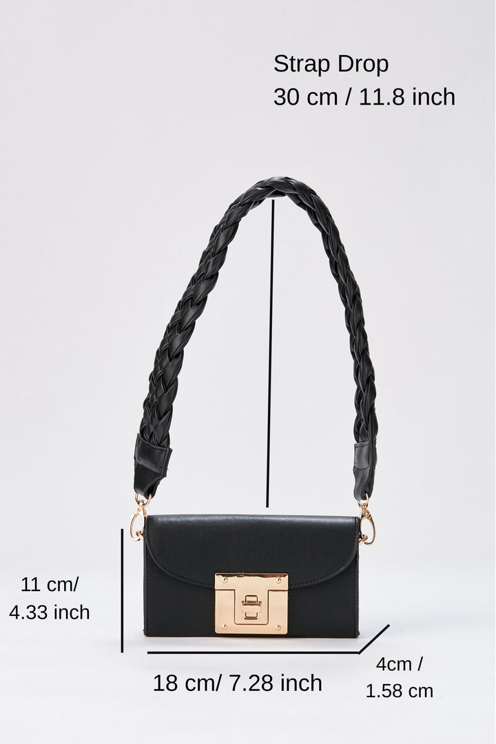 Mini Shoulder Bag with Chuncky Braided Strap - Black