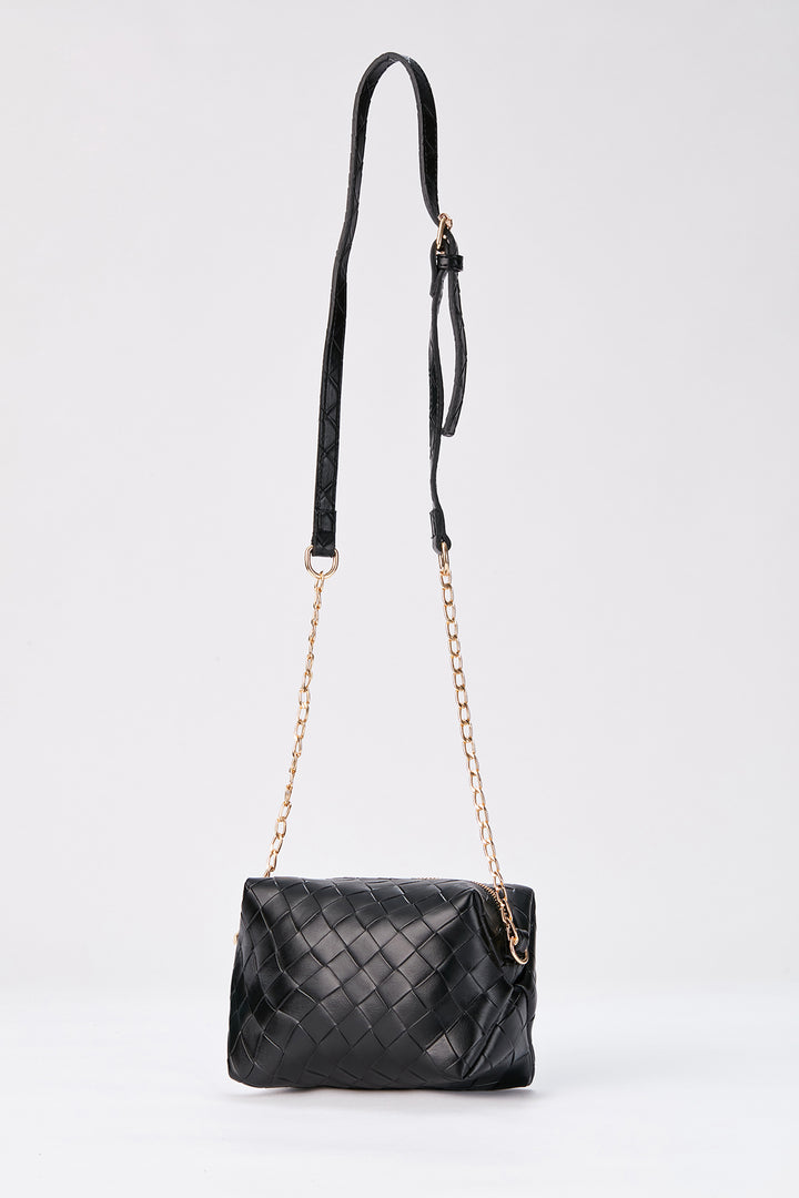 Braided Pu Leather Crossbody Camera Bag - Black