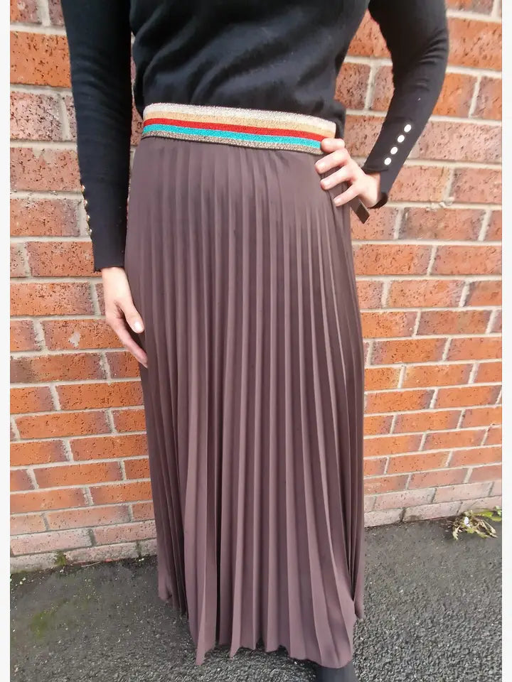 Pleated MAXI Skirt with Rainbow Elasticated Waistband - jqwholesale.com