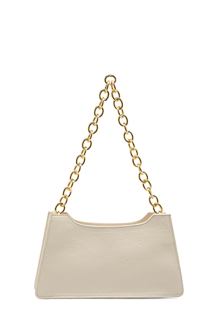 Embossed Pu Leather Chunky Chain Shoulder Bag - Cream