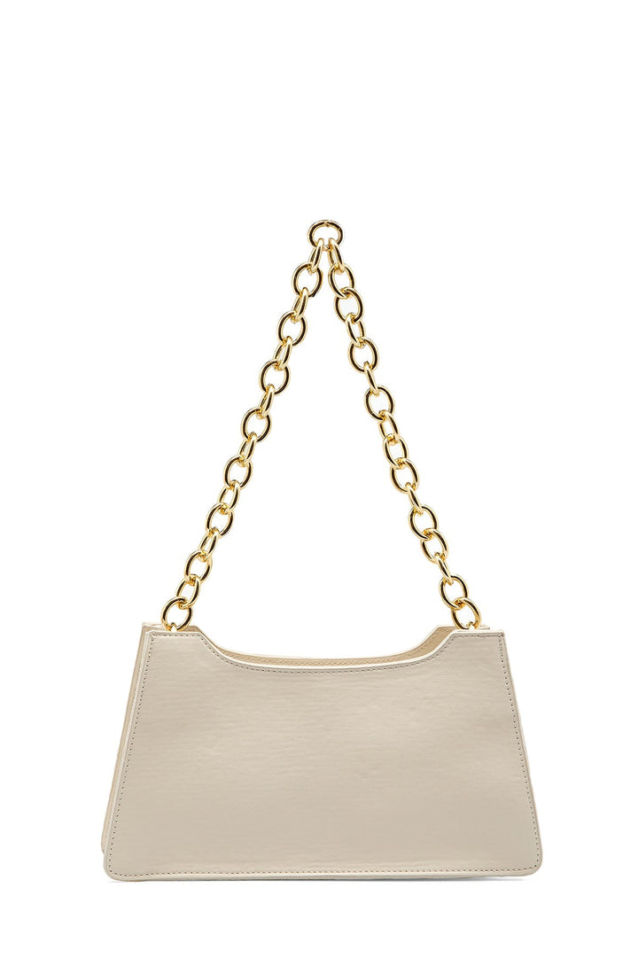 Embossed Pu Leather Chunky Chain Shoulder Bag - Cream