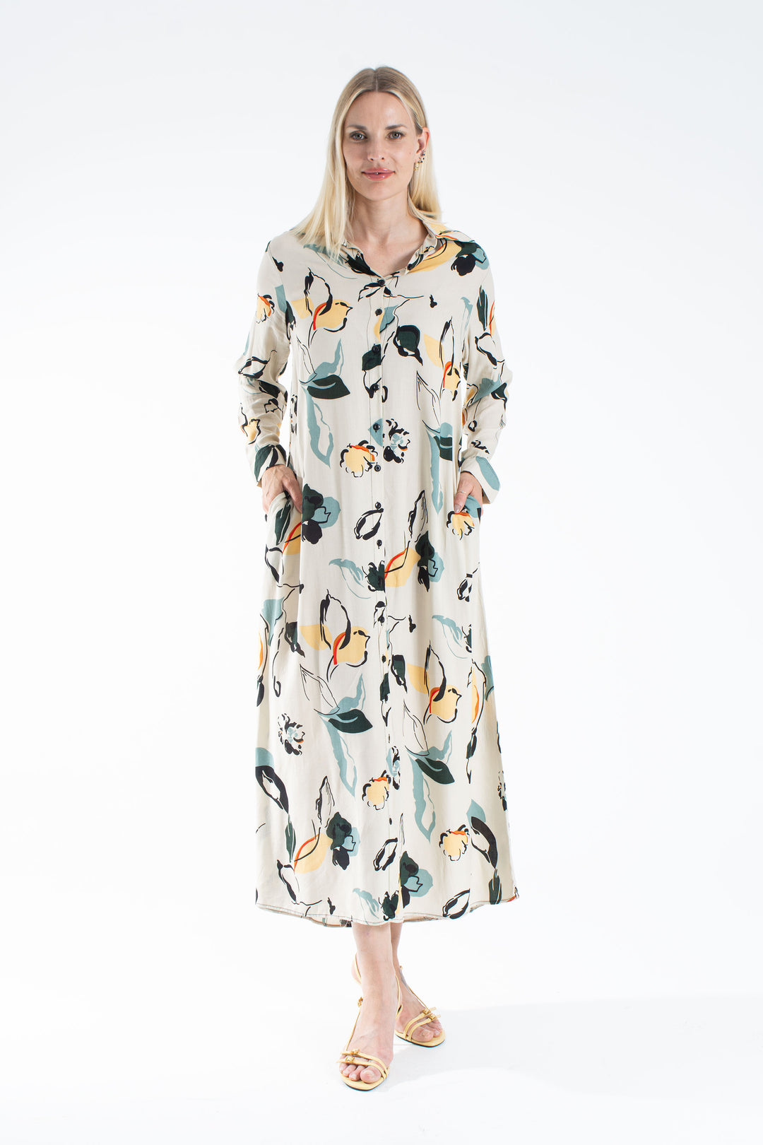 Womens Viscose Abstract Floral Maxi Shirt Dress