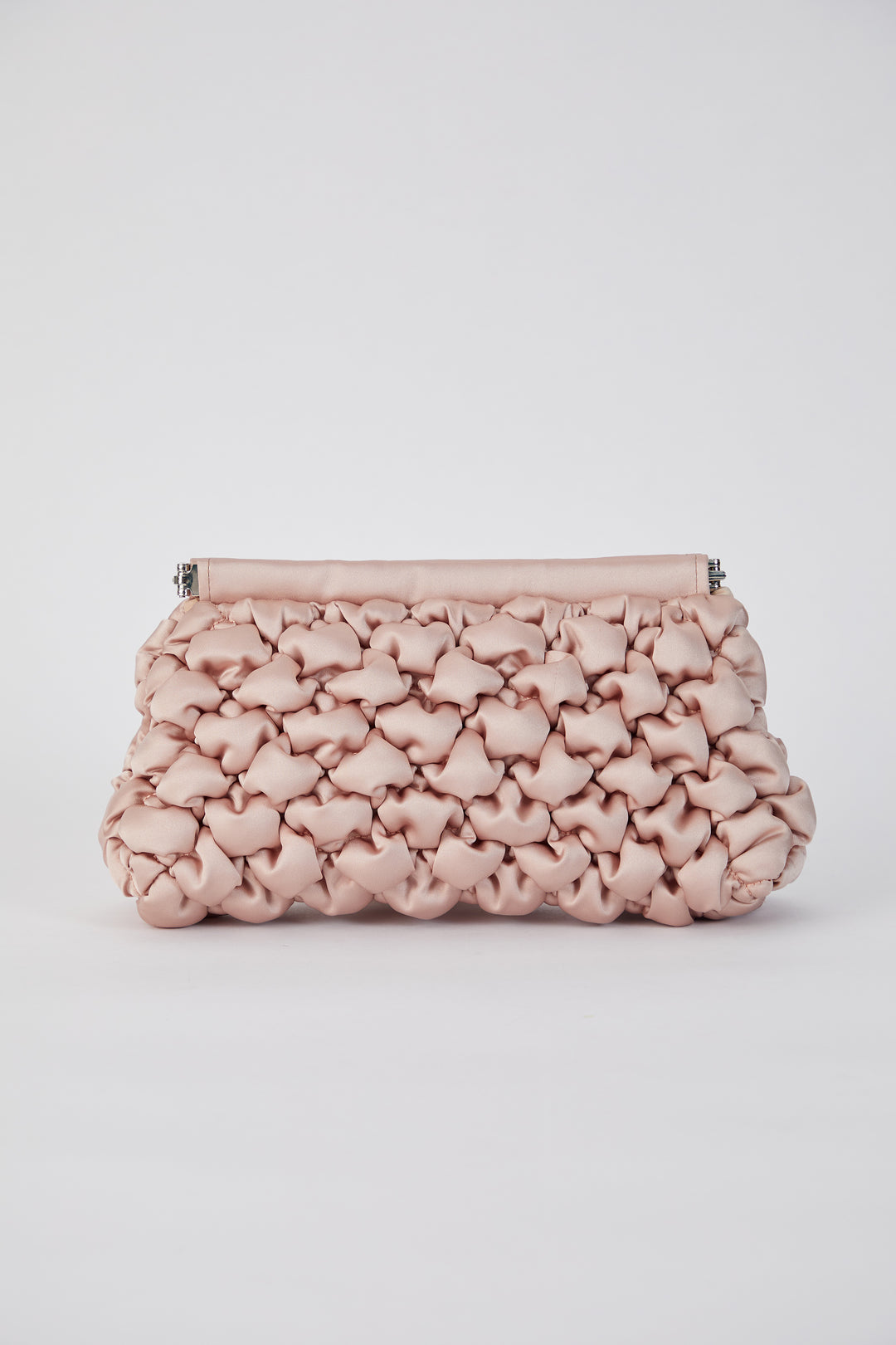Puffy Quilted Satin Clucth Bag with Detachable Crossbody Strap - Beige