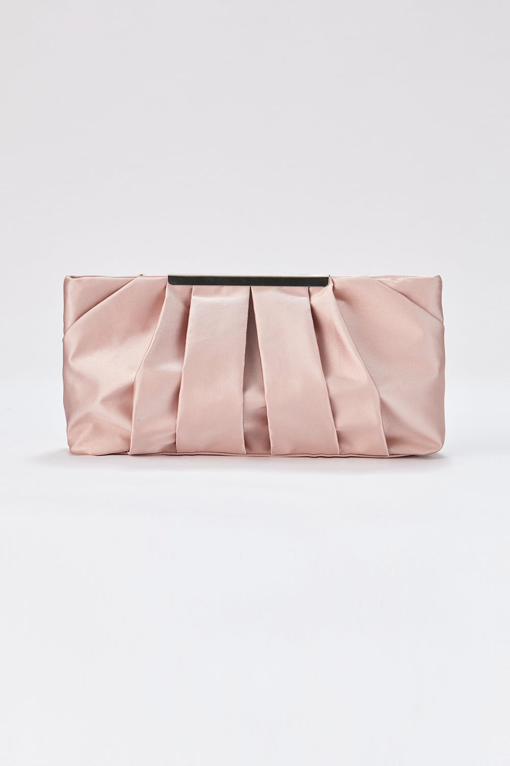 Pleated Satin Clutch Bag with Detachable Strap - Nude
