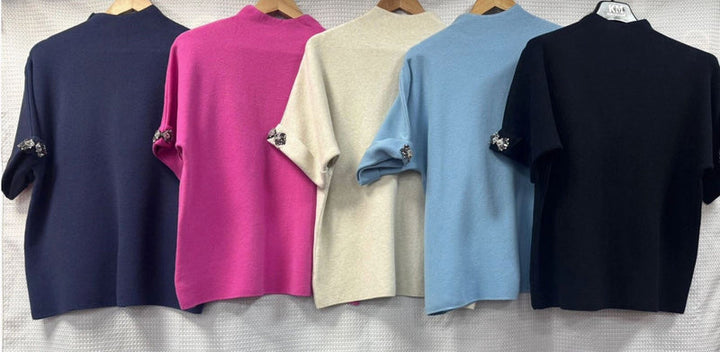 Crystal Sleeve Turtle Neck Fine Knit (2p.pack) - jqwholesale.com