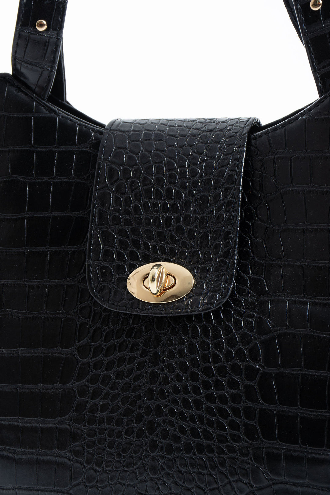 Texured Pu Leather Tote Bag with Matching Zipper Pouch 2PCS Set - Black