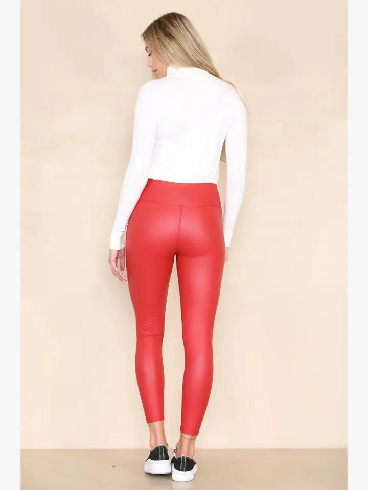 (2P. PACK) Regular Leather Look High Waisted Leggings - jqwholesale.com