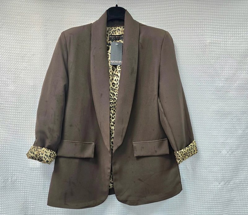 Leopard Trim Turn Up Sleeve Blazer - jqwholesale.com