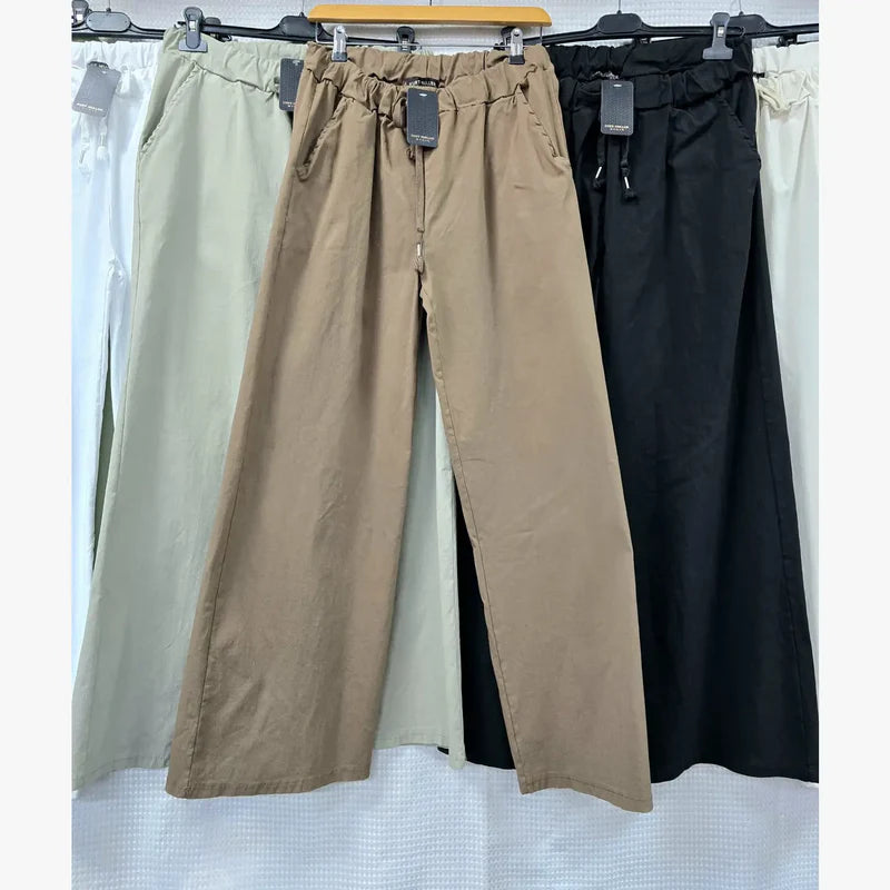 Plain Wide Leg Stretch Magic Trousers - jqwholesale.com