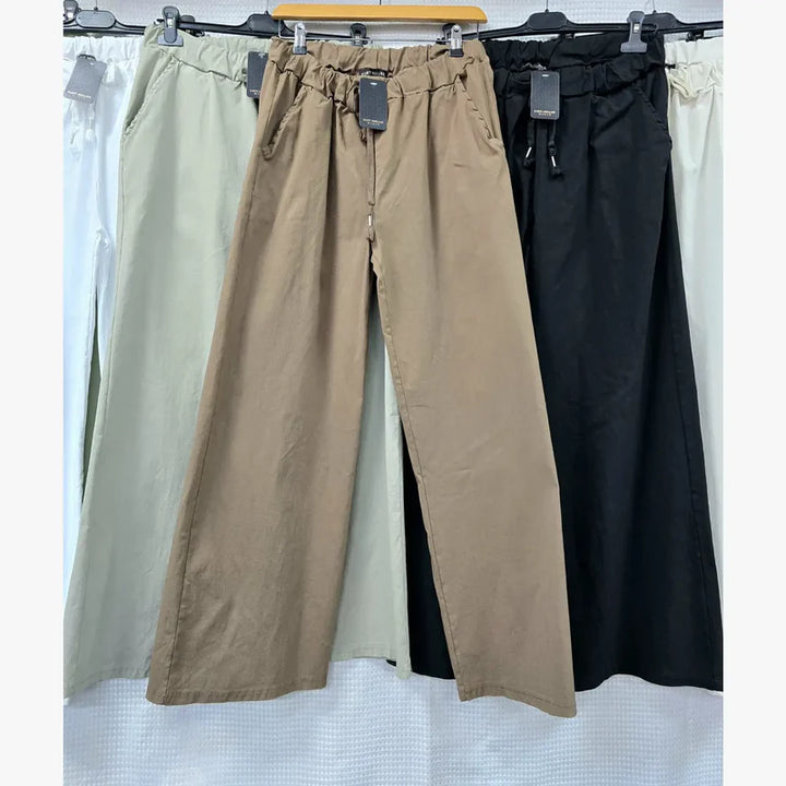 Plain Wide Leg Stretch Magic Trousers - jqwholesale.com